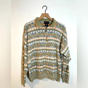 Vintage Conte di Milano Sweater Men's Large 3D 90’s Knit 1/4 Zip Grandpa Italy